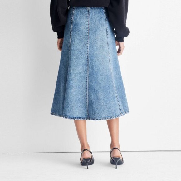 Future Collective Flared Denim Women's Midi Skirt Medium Wash Size: 8 - Picture 2 of 11